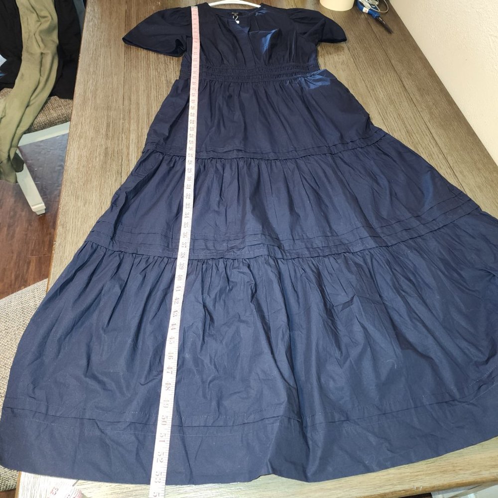 Quince 100% Organic Cotton Tiered Maxi Dress NWT Navy Med - Picture 2 of 6